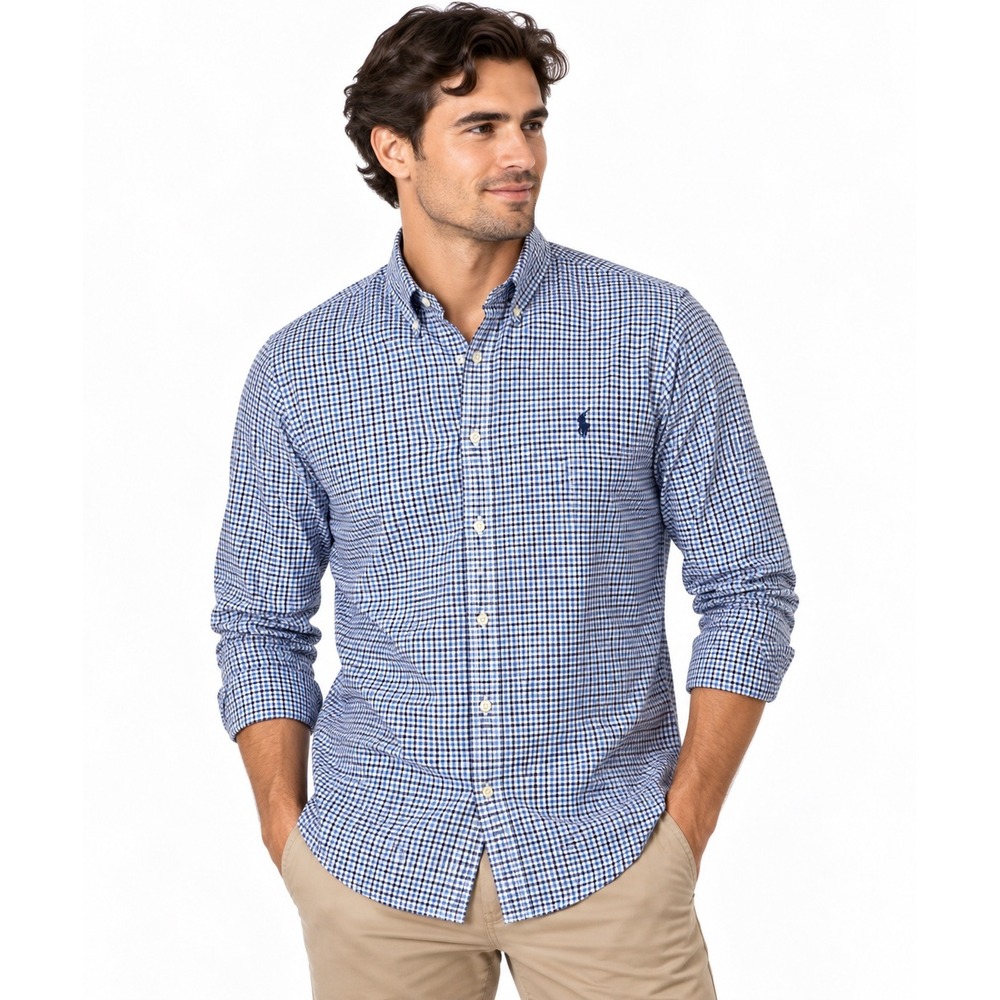Polo Ralph Lauren Mens Classic Fit Performance Gingham Shirt Blue White M